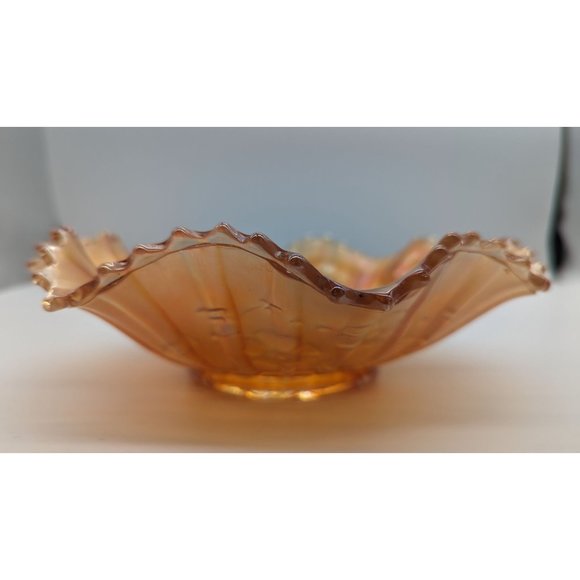 Northwood Good Luck Ruffled Bowl Ribbed Back Carnival Glass Vintage - Picture 4 of 12